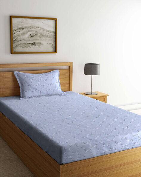 Arrabi 200 GSM Geometric Print Single Fitted Bedsheet with Pillow Cover