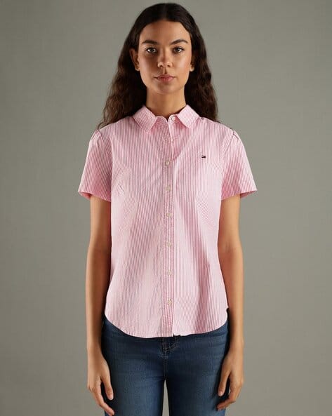 Buy TOMMY HILFIGER Women Puff Oxford Striped Reg... Online | Ajio.com