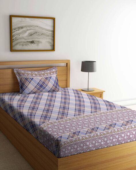 Arrabi  Checked Single Size Bedsheet