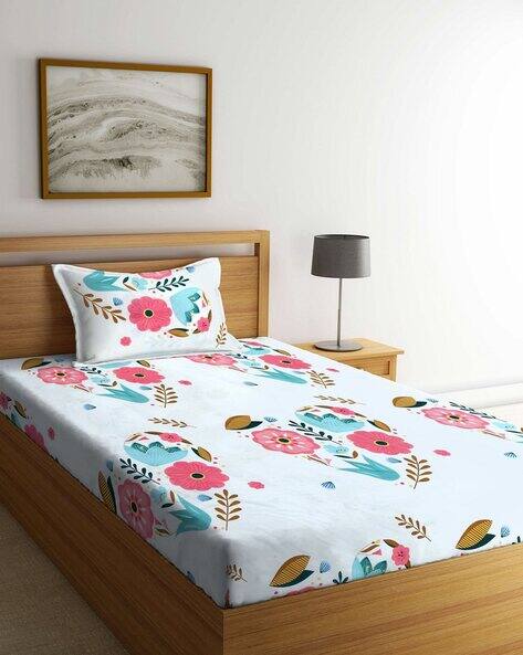 Arrabi Printed Cotton Single Size Bedsheet with Pillow Cover