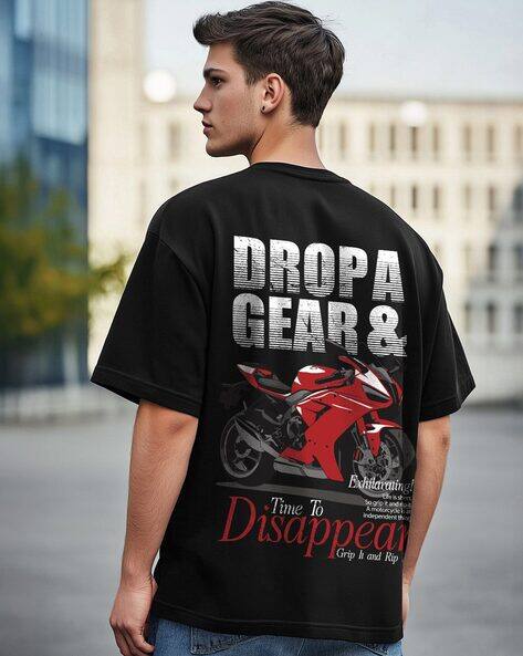 BEWAKOOF Men's Jet Drop Gear Graphic Printed Oversized T-shirt