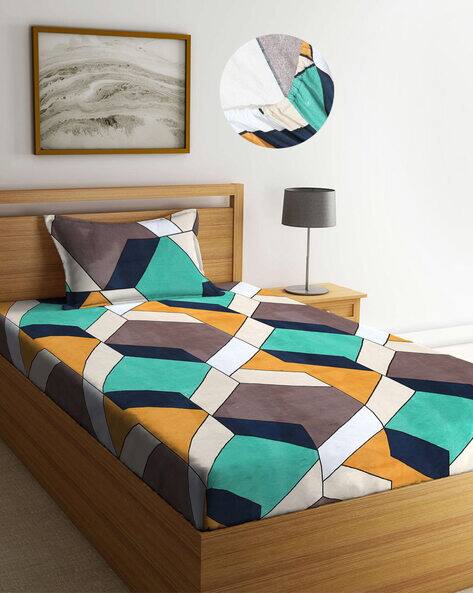 Arrabi Geometric Print Single Size Fitted Bedsheet with 1 Pillow Cover