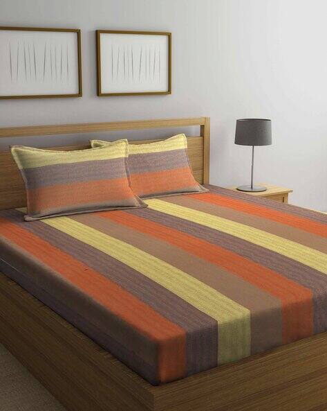 Arrabi Striped Double Bedsheet with Pillow Covers