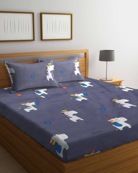 Arrabi Cartoon Print Double Size Bedsheet with 2 Pillow Covers