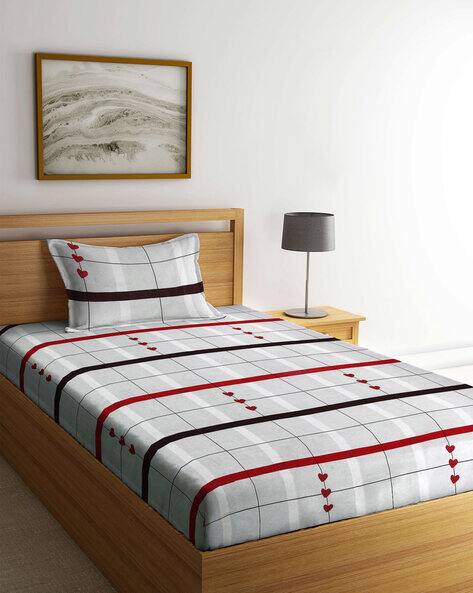 Arrabi Checked Single Size Bedsheet with 1 Pillow Cover