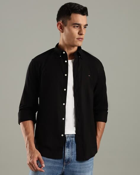 Buy TOMMY HILFIGER Brushed Regular Fit Flex Shirt Online | Ajio.com