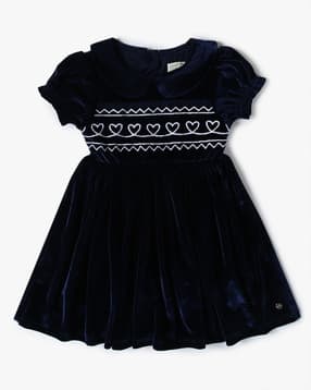 Girls Embroidered Round-Neck Fit & Flare Dress