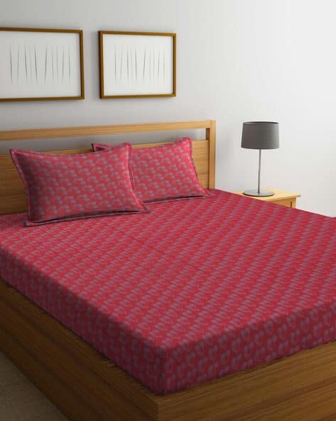 Arrabi 210 GSM Leaf Woven Super King-Size Bedsheet with Pillow Covers
