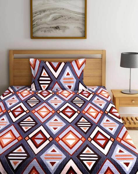 Arrabi Geometric Print Single Bedsheet with Pillow Cover