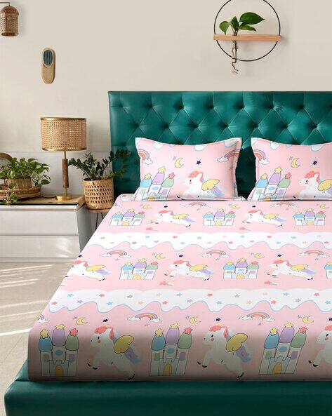Arrabi 210 TC Printed King-Size Bedsheet with Pillow Covers