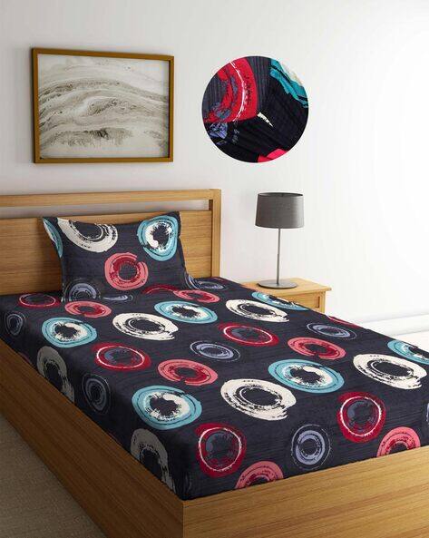 Arrabi Geometric Print Single Size Bedsheet with 1 Pillow Cover