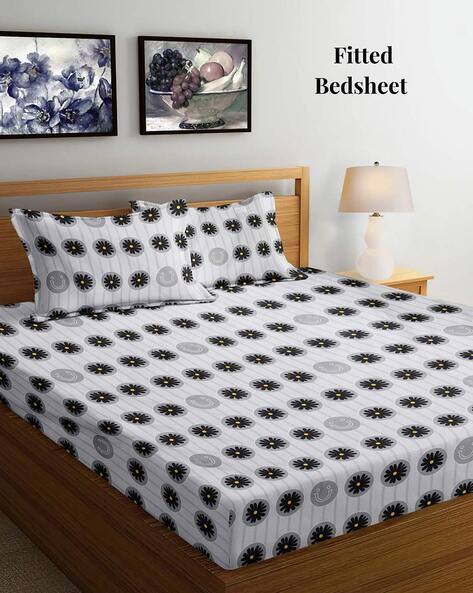 Arrabi 250 TC Floral Print Super-King Size Bedsheet with Pillow Covers