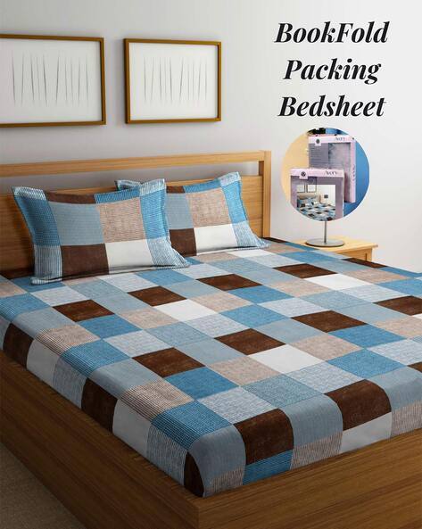 Arrabi 250 TC Geometric Print King Size Bedsheet with 2 Pillow Covers