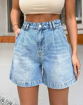 avanova Women High-Rise Denim Shorts with Side Pockets-picture-12