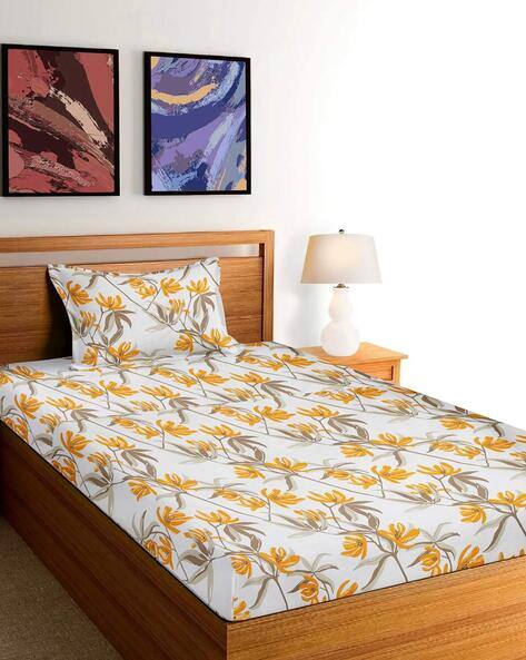 Arrabi 200 GSM Floral Print Single Bedsheet with Pillow Cover