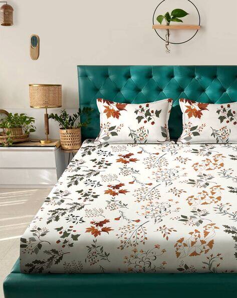 Arrabi 210 TC Leaf Print King-Size Bedsheet with Pillow Covers