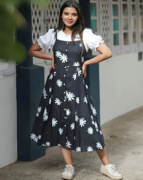 ajio embroidered pinafore dress