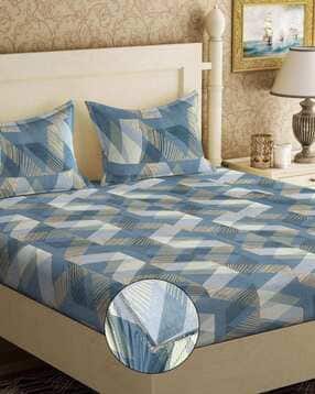  Cotton Blend Fitted Double Bedsheet with 2 Pillow Covers-image-47