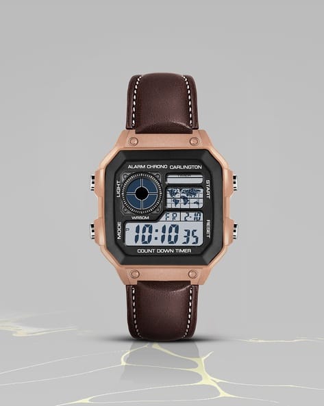 Carlington Men Digital Wrist Watch - Endurance 9079 Brown Belt
