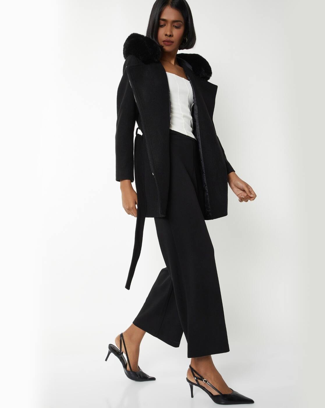 Buy MAX Women Fur Hood Longline Jacket Online | Ajio.com
