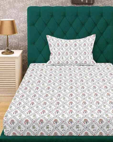 KLOTTHE Cotton Blend Fitted Single Bedsheet