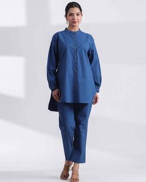 Women Regular Fit Tunic & Trousers Set-image-5
