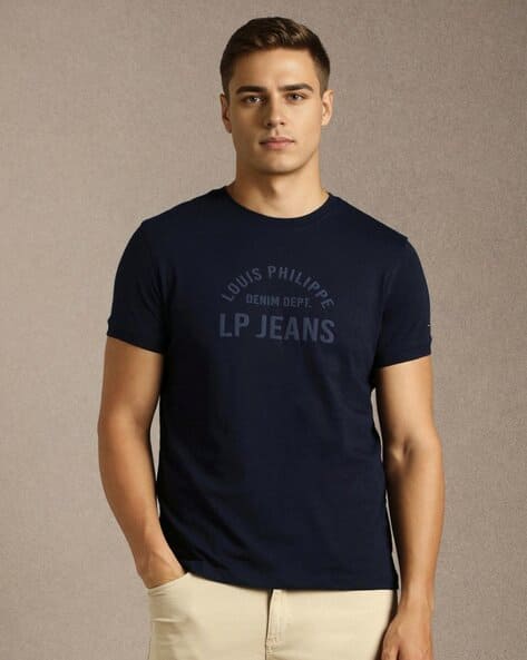 LOUIS PHILIPPE Men Typographic Print Slim Fit Crew-Neck T-Shirt