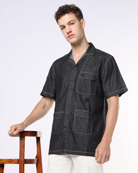 Buda Jeans Co Men Relaxed Fit Denim Shirt with Flap Pockets