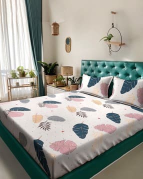 klotthe  Cotton Blend Fitted Double Bedsheet with 2 Pillow Covers-picture-47