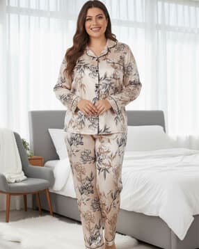 Women Floral Print Shirt & Pyjamas Set