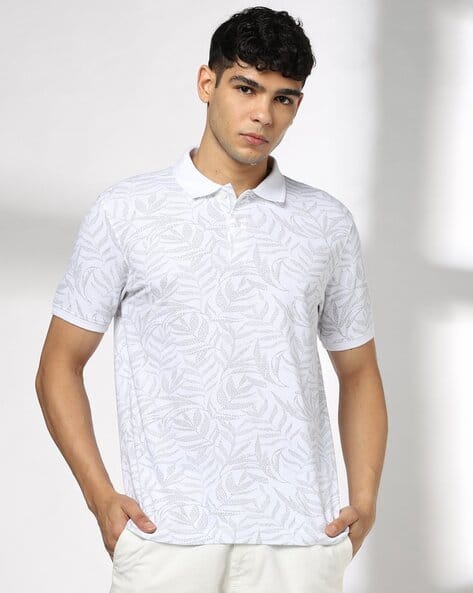 NETPLAY Men Leaf Print Slim Fit Polo T-Shirt