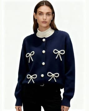 outzidr global Women Embellished Round-Neck Cardigan-picture-14