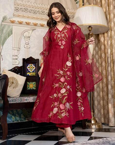 Nyrika Women Embroidered Anarkali Kurta Set with Dupatta