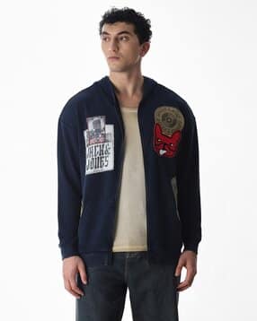 jack & jones Men Patchwork Oversized Hoodie with Split-Kangaroo Pockets-picture-49