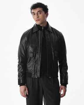 jack & jones Men Regular Fit Leather Biker Jacket with Flap Pockets-picture-15