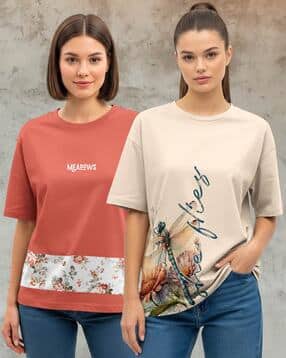 hellcat Women Pack of 2 Printed Oversized Fit Round-Neck T-Shirts-picture-13