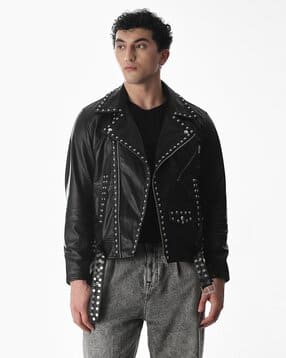 jack & jones Men Zip-Front Regular Fit Leather Biker Jacket-picture-38