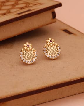 brado jewellery Women Diamond-Studded Gold-Plated Stud Earrings-picture-2