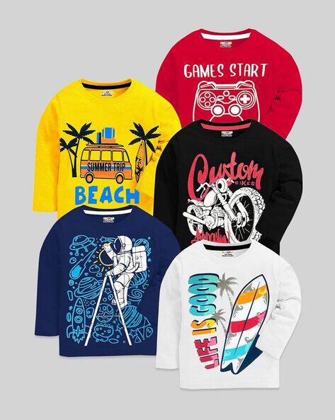 Kuchipoo Boys Pack of 5 Printed Relaxed Fit Round-Neck T-Shirts