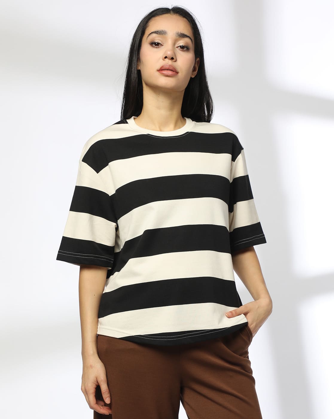 Buy Teamspirit Women Striped Regular Fit Cre Online | Ajio.com