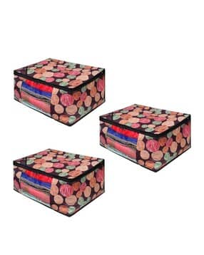 Set of 3 Printed Saree Cover Storage Bag with Zip - SA70-image-3