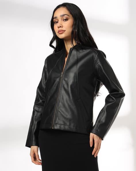FIG Women Relaxed Fit Zip-Front Biker Jacket