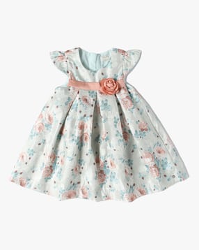 Girls Floral Print Fit & Flare Dress