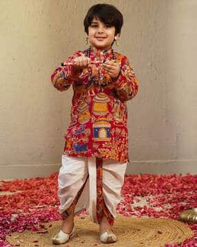 Boys Printed Mandarin-Collar Kurta Dhoti Set-image-3