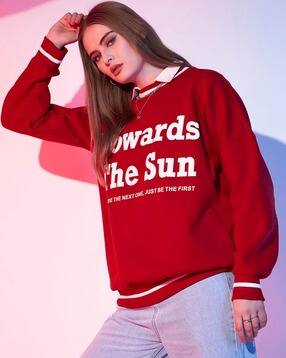 street9 Women Typographic Print Loose Fit Round-Neck Sweatshirt-picture-11