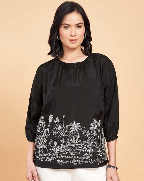 Buy Marigold Lane Women Embroidered Relaxed Fit Top Online | Ajio.com