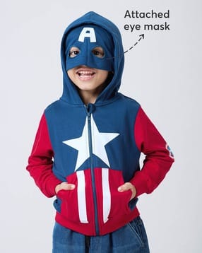 hopscotch Boys Captain America Pattern Zip-Front Sweatshirt with Attached Mask -picture-17