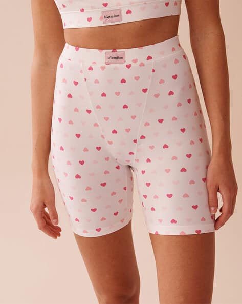 La Vie En Rose Heart Print Super Soft Biker Shorts