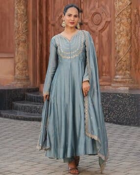 Women Embroidered Anarkali Kurta Suit Set