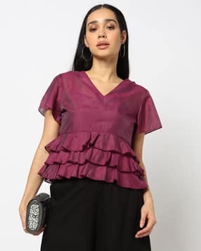 yousta Women V-Neck Regular Fit Top Ruffled Hem-picture-31